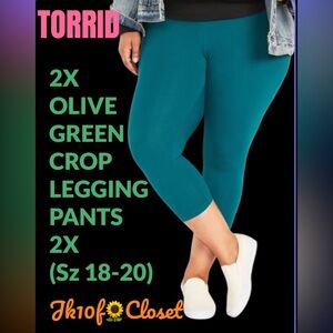 🌻TORRID 2X (18-20) OLIVE GREEN CROP LEGGING PANTS